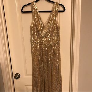 Kate Kasin Gold Sequin Sleeveless Maxi Dress